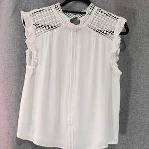 Mine White Ruffled Mandarin Collar Blouse